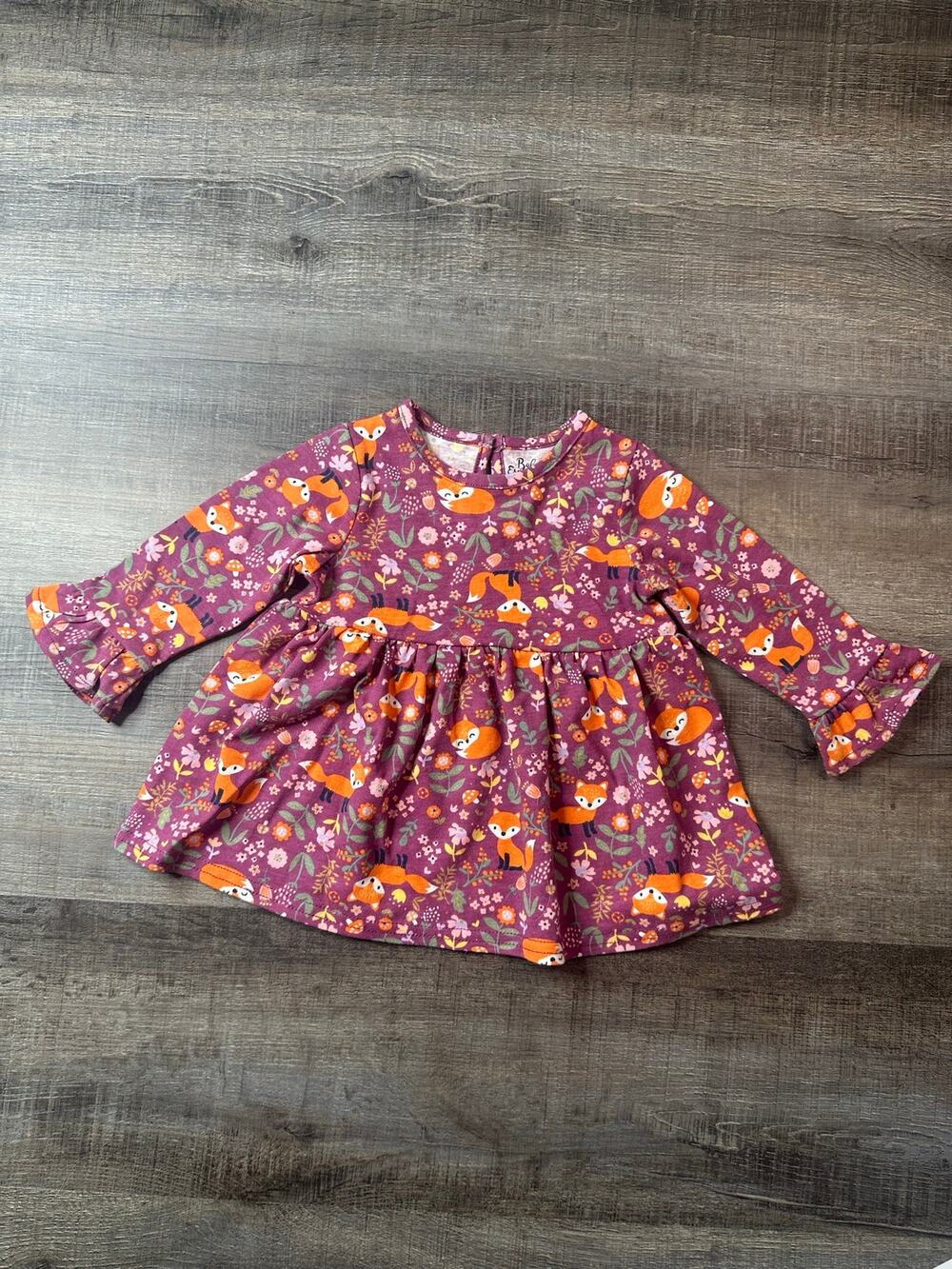 Baby Essentials Purple Shirt Dress w Fox and Animals Cotton Poly Blend 9 Months